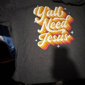 Gray Graphic Tee with Colorful Text
